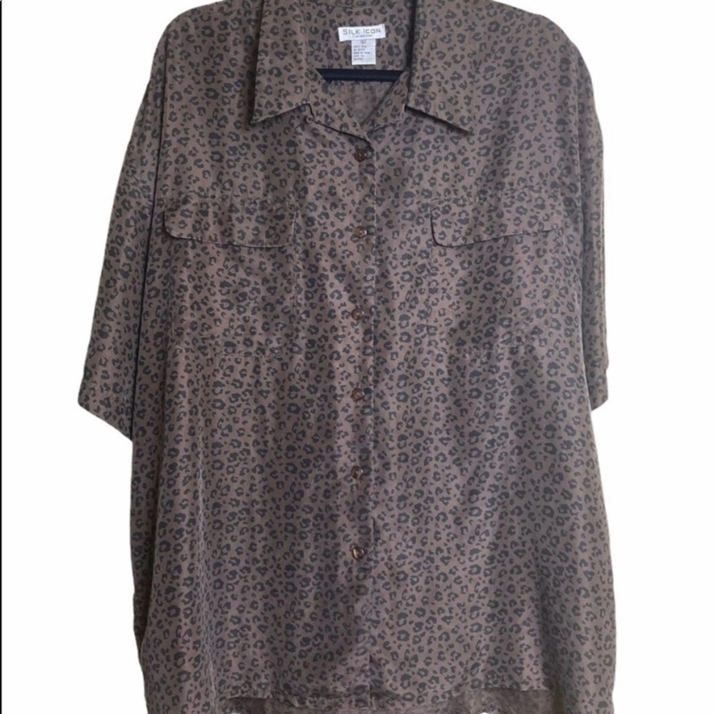 Vintage Silk Icon Button Up Cheetah Print Blouse - image 1